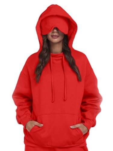 SeSe Code Hoodie with Eye Mask Travel Airplane Unisex Oversized Sweatshirt Sleep Pullover with Pocket Fleece Couples Hoodies Red S - Image 1
