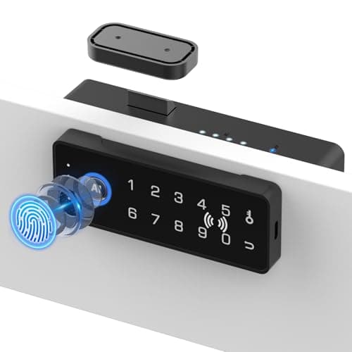Bestkid Childproof Smart Cabinet Lock with Fingerprint and Passcode, Liquor File Cupboard Drawer Lock RFID NFC APP Control No Drilling Black Horizontal