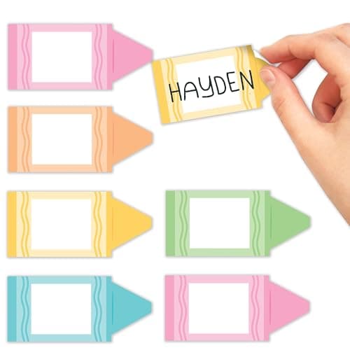 Self Adhesive Name Tags Sticker -70 Student Nametags Sticker, Cubby Name Tags for Classroom Decor, Classroom Labels for Bins, Reunion Baby Shower Birthday Party Supplies, Crayon Sticky Locker Tags - Image 1