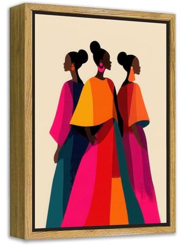 Framed African American Women Wall Art Abstract Boho Black Girl Wall Decor Picture Modern Minimalist Cultural Canvas Print for Living Room Bedroom Dorm Home Decoration 16x24in - Image 1