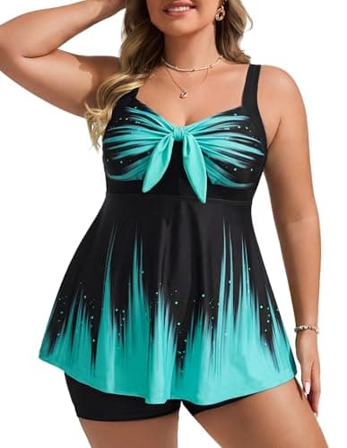 Hanna Nikole Women Plus Size Tankini Swimsuit, Two Piece Bathing Suits with Shorts, 2026 Flowy Swimwear Blue Green Gradient 16W - Image 1