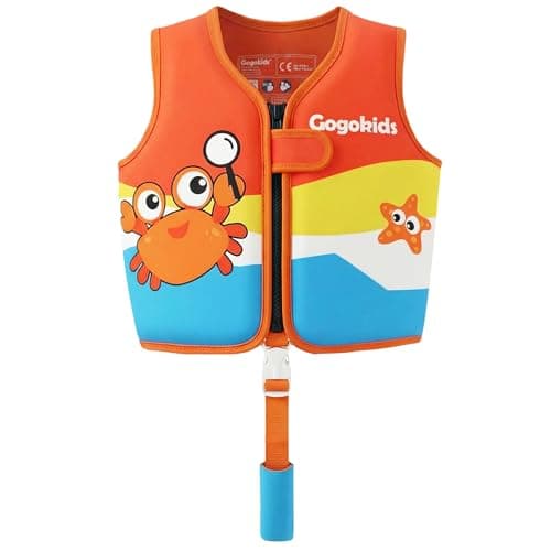 Gogokids Toddler Swim Vest Pool Floaties for Kids 1-2-3-5-7-9 Yrs, Neoprene Kids Swimming Jacket w/Adjustable Safety Strap & Zip, Toddler Float Jacket 33-66lbs for Beach Puddle Pool Boys Girls Niños