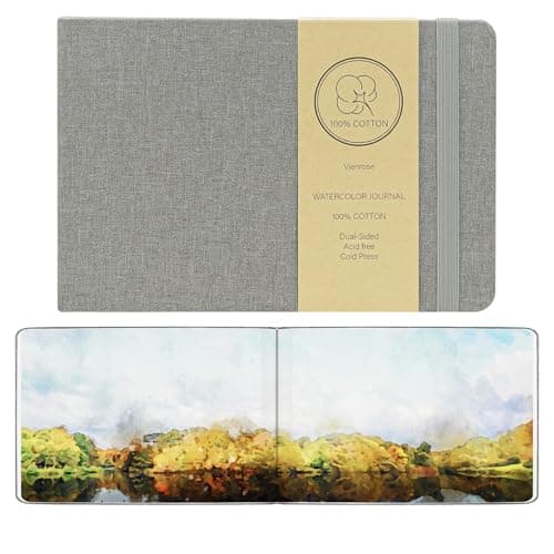 Vienrose 2 Pack Watercolor Sketchbook, 5.5"x8.2" Watercolor Journal with 24 Sheets 140 LB (300 GSM) Cotton Watercolor Paper, Grey Linen Cover Water Coloring Sketch Book - Image 1