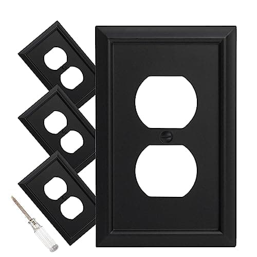 Wall Plate, Duplex Outlet Covers, Matte Black Light Switch Cover - Natural Bamboo Fiber Electrical Outlet Cover Plate Variety of 13 Styles Decorator/Duplex/Toggle/Combo (1 Gang Duplex 4 Pack) - Image 1