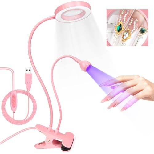 AORAEM LED UV Nail Lamp: Double-Headed Gooseneck Lamp for Gel Nails, LED Flash Cure Lamp with 6X Magnifier Home DIY Salon, Pink - Image 1