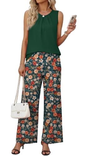 WIHOLL 2 Piece Sets for Women Vacation Summer Outfits Beach Vacation Clothes Lounge Sets Casual Fashion Airport Travel Matching Set Clothing Wide Leg Pants Set 2026 Pajamas XL - Image 1