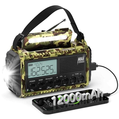 Emergency Weather Radio,12000mAh/44400mWh Solar Hand Crank AUTO NOAA Alert/AM/FM/SW Shortwave Radio with Type-C Charger, Battery Operated Radio,Reading Lamp, SOS & Flashlight for Emergencies - Image 1