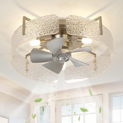 CalorHoga 20" Low Profile Caged Ceiling Fan with Light, Modern Flush Mount Ceiling Fans with Remote, Silver Fandelier Ceiling Fan with Reversible DC Motor, Small Ceiling Fans for Bedroom Living Room - Image 1