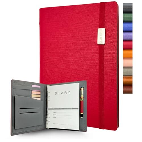 GLAM GROVE A5 Refillable Binder Notebook - Elegant Hardcover, 160 Pages of 100G Thick Paper, 6-Ring Design with Pen Loop and Pockets - Ideal for Writing, Travel, Work, and School (Red) - Image 1