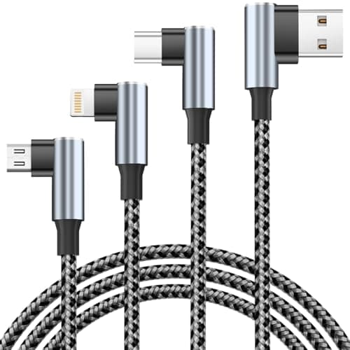 USB to USB C Right Angle Cable, 90 Degree USB Type C Braided Charging Cord 5FT,USB A to USB C Multi Charging Cable with Type-C, Micro USB, IP Port for iPhone15/14/Android Phones Tablet Pad and More - Image 1
