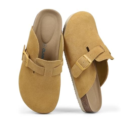 Dumalum Women's Suede Clog Leather Mules Arch Support Potato Shoes with Comfort Cork Footbed - Ginger Clogs for Women Men Unisex Antislip Slippers Sandals - Image 1
