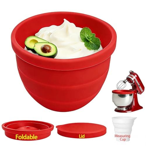 Foldable Silicone Liners for Kitchen Aid Tilt-Head 5 QT Mixer,Microwave Dishwasher Support-Safe Food Grade Silicone Bowl Insert,Scale Display Mixer Accessories for Effortless Baking(Red) - Image 1