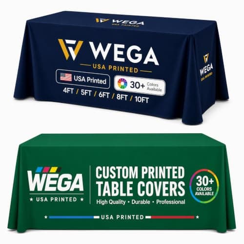 WEGA Custom Table Cloth with Business Logo, Polyester Cover, 4/5/6/8/10FT