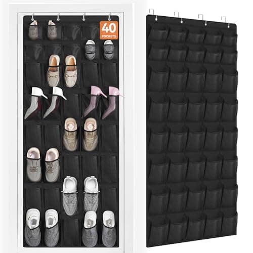 FENTEC 40 Large Pockets Over The Door Shoe Organizer, Mesh Hanging Shoe Organizer Shoe Rack for Closet Mesh Closet Shoe Holder, Over Door Organizer, Shoe Organizer for Wall, Black, 1 Pack - Image 1