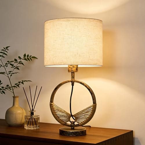 PHiWiDill Retro Farmhouse Black Table Lamps for Living Room,Desk Lamps for Home Office,23" Vintage Decorative Bedside Lamp for Nightstand Living Room,Linen Shades,LED Bulb (not Included)(1 Pack) - Image 1