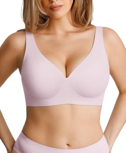 Wireless Bras with Support and Lift Seamless Womens Bras Comfortable Bra No Underwire Comfy Tshirt Push Up Bralettes Deep V Purple - Image 1