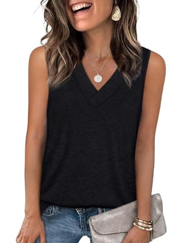 YESTTO Tank Tops for Women Summer V Neck T Shirts Sleeveless Tops Casual Loose Fit Basic Tees Women Blouses 2026 Fashion Black - Image 1