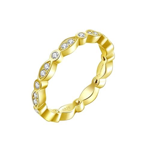 SILVERNANA Marquise Round Moissanite Wedding Band for Women Sterling Silver with Gold Plated Full Eternity Stackable Ring for Her Size 6 - Image 1