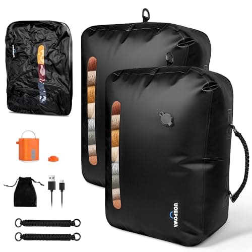 Travel Vacuum Bags with Pump, 33L Vacuum Seal Bags for Clothing, IPX8 Waterproof Vacuum Storage Bags with Handle for Luggage, Backpack, Suitcase, Home & Outdoor 2pack (Black) - Image 1