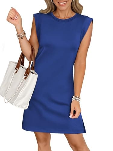 ANRABESS Summer Dresses for Women 2026 Casual Crewneck Sleeveless Split Wrinkle-Free Mini Dress Beach Vacation Short Sundress Royal Blue XX-Large - Image 1