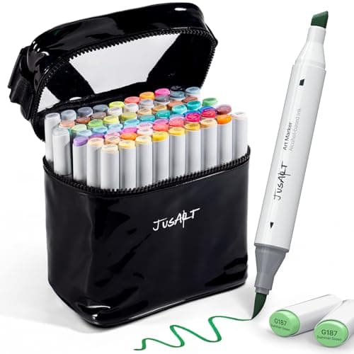 JusArt Alcohol Brush Markers, 72 Colors Dual Tip Art Markers with Brush & Chisel, Alcohol Based Marker Set for Adult Coloring Books, Drawing, Illustration, Sketching, No Bleed Ink Art Supplies - Image 1