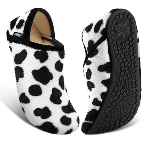 ATHMILE House Slippers for Women Men Indoor Barefoot Slippers Socks Furry Slip on House Shoes Cozy Comfy for Home Bedroom Travel Yoga Women 10.5-11.5 White Cow - Image 1