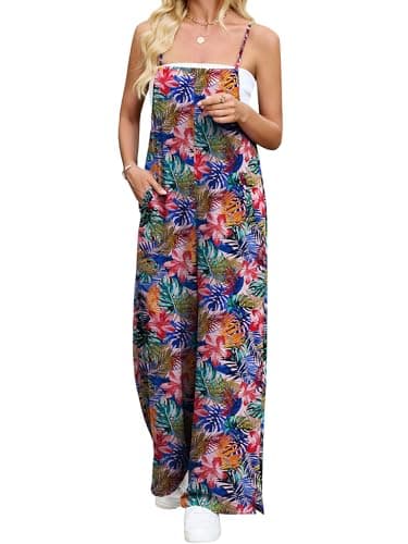 Heymoments Overalls Jumpsuits Rompers for Women Floral Print XX-Large Casual Maternity Summer Comfy Ladies Loose Fit Dressy Wide Leg One Piece Sleeveless Grils Long Bib Baggy Pants with Pockets - Image 1