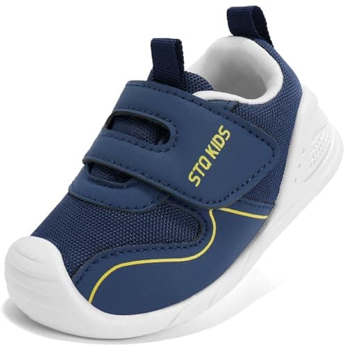 STQ KIDS Baby First Walker Shoes Boy with Wide Toe Box Toddler Shoe for 6-12 Months Navy Infant 4 - Image 1