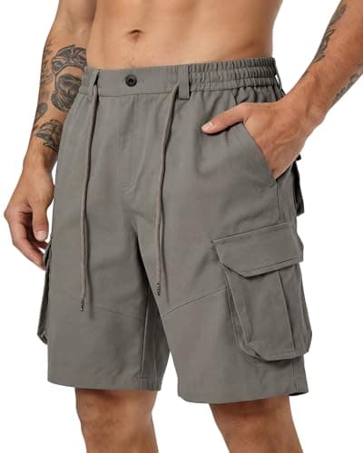 TRFIC Mens Cargo Shorts Casual Sweat Shorts with Button Drawstring Multi Pockets for Work Hiking Outdoor - Image 1