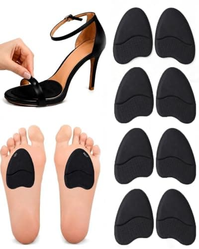 DAZZORA 4 Pairs Metatarsal Pads for Women - 0.22" Extra Thick Ball of Foot Cushions for Instant Pain Relief & Shoes Too Big, Soft Gel High Heel Inserts, Reusable & Non-Slip Forefoot Pads, Black - Image 1