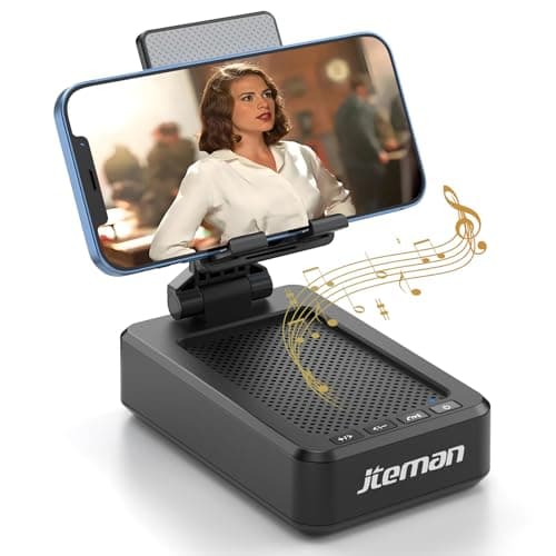 JTEMAN Cell Phone Stand with Bluetooth Speaker, HD Stereo Sound & Anti-Slip Base, Foldable Adjustable Desktop Phone Holder for Home Office, Cool Tech Gadgets Birthday Gifts for Men Women (Black) - Image 1