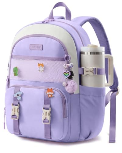 LOVEVOOK Cute School Backpack for Girls Ages 8-14, Lightweight Bookbag with Cartoon Charms & Pins, Back to School Backpack for Elementary & Middle School, Fits 17.3 Inch Laptop and 40oz Tumbler - Image 1