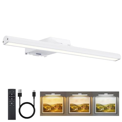 Neymlya 16" Picture Lights for Wall, 10000mAh Rechargeable Battery Operated Art Light with Remote, 300lm Bright Dimmable 3 Color Temps LED Wall Lights for Living Room, Bedroom, Hallway, White - Image 1