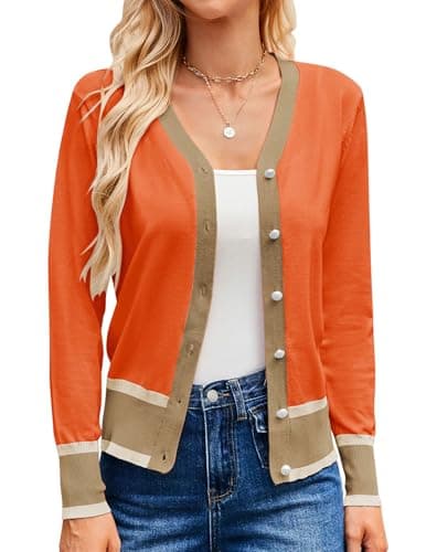 GRACE KARIN Womens Cropped Cardigan Lightweight Spring Summer Cardigan V Neck Knit Sweater Shrug (Orange,L) - Image 1