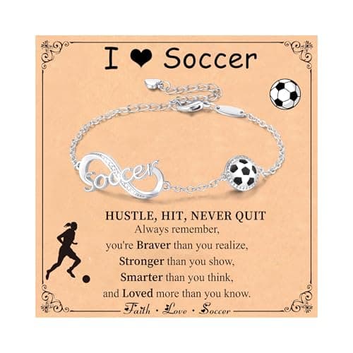 Miss Chipmunk Soccer Bracelet for Girls Teen Women,14K Gold Plated Infinity Charm Link Bracelet Sports Accessories Jewelry Gifts for Lovers Players Team Coach(Soccer,Silver) - Image 1