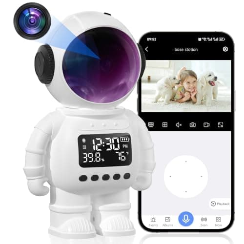 Noahlink 2K Astronaut Clock Indoor Camera, 2.4G/5G WiFi Cameras for Home Security, 2-Way Audio, AI Motion Detection, Color Night Vision, Baby Monitor & Pet Camera (White)
