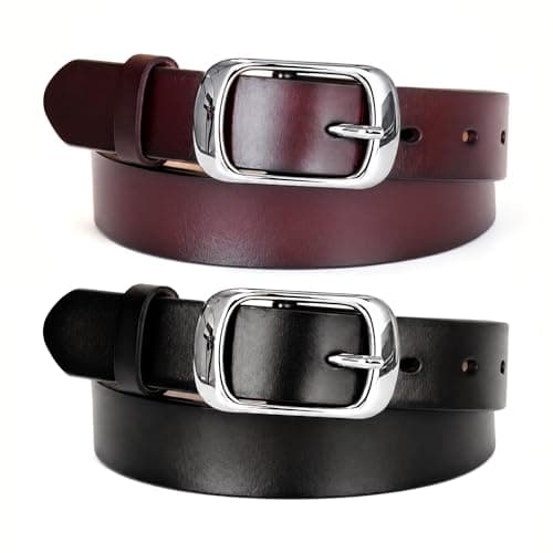 West Leathers [2 Pack Women's Belt Genuine Leather Belts - Classic Pin Buckle Cowhide Waist Belt for Jeans, Dresses, and Casual Outfits (X-Small: 25"-26") - Image 1