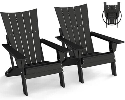 GREENVINES Folding-Adirondack-Chairs-Set-of-2 | HDPE Plastic | Arch Series | Fire Pit Chair | All Weather | for Outdoor Patio Deck Backyard Poolside | Black - Image 1