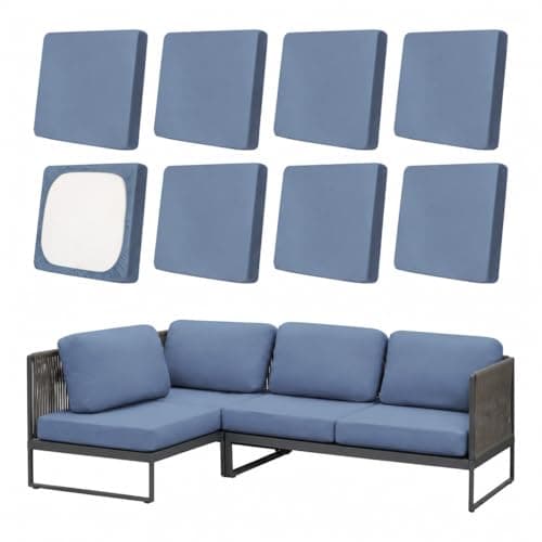 8Pcs Stretch Patio Cushion Covers,Outdoor Couch Covers Replacement,Outdoor Couch & Sofa Slipcovers,for Patio Furniture Cushion Covers,Washable Reusable Furniture Protector (Grey Blue,Cover Only) - Image 1
