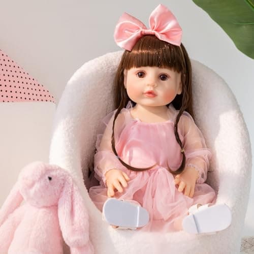 PUAMUBUA Reborn Baby Dolls 22 Inch Realistic Baby Girl Doll with Hair Silicone Full Vinyl Body Newborn Doll Real Life Like Muñecas Reales para Niñas Toddler Clothes Gift Set for Kid Age3+ (Pink Girl) - Image 1