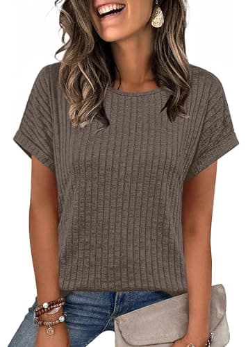 WIHOLL Tops for Women Trendy Summer Short Sleeve Shirts 2026 Plus Size Spring Fashion Clothing Casual Western Outfits Old Money Clothes Cruise Business Blouses Chocolate Brown 2XL - Image 1
