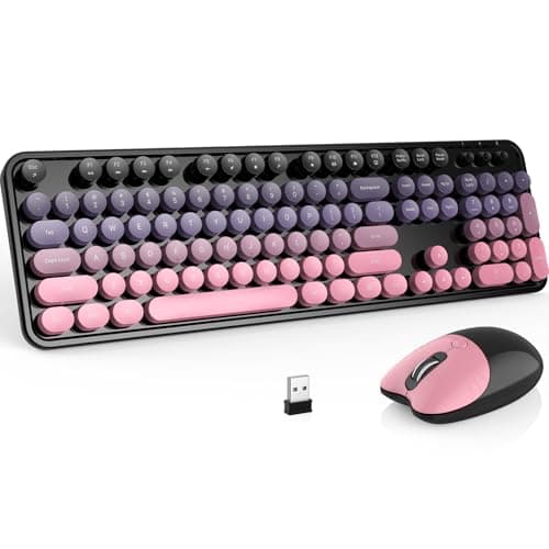 MOFII Wireless Keyboard and Mouse Combo, 2.4 GHz Full-Size Retro Round Keyboard and Mouse, Plug and Play, 8 Multimedia & Shortcut Keys for Mac, Windows, Laptop/Desktop/PC - Pink Gradient - Image 1