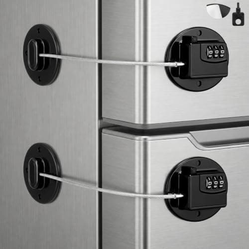 Fridge Lock, Heavy Duty Refrigerator Lock with No Drill Installation, Cabinet Lock for Drawers and Freezer Door, Adhesive Cabinet Safety Latch - Image 1