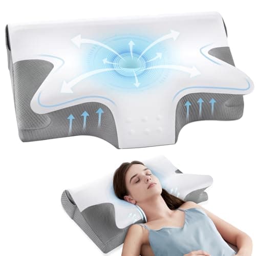 Effective Pain Relief Cervical Neck Pillow for Sleeping, Memory Foam Pillows for Neck Support, Odorless Contour Side Pillow, Ergonomic Bed Pillow for Back Stomach Sleeper (White and Grey) - Image 1