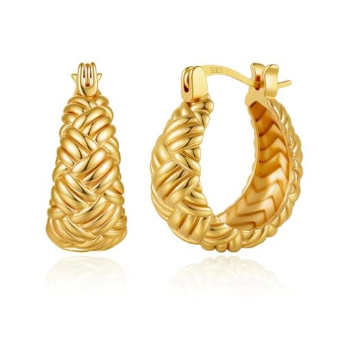 Cicy Bell Earrings for Women 18K Gold Plated Woven Drop Clip On Earrings Hypoallergenic Elegant Stylish Hanging Jewelry Gifts - Image 1