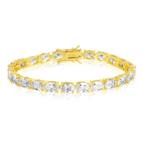 Gemsme Oval Tennis Bracelets for Women, Gold Tennis Bracelet with 5x7mm Oval Cubic Zirconia, 18K Gold Plated Classic Diamond Tennis Bracelet for Women/Men - Size 8 inch - Image 1
