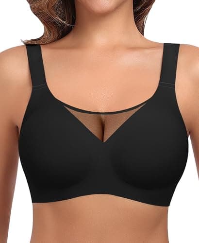 Ganado Wireless Bras for Women Full Coverage Mesh Seamless Supportive Comfortable Bras No Wire T Shirt Bra Padded Bralette (Black, Large)