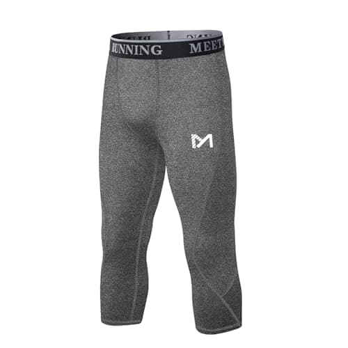 MEETYOO Men's 3/4 Compression Pants Legging Tips Cool Dry Sport Workout Heat Gear Capri Base Layer Gray - Image 1
