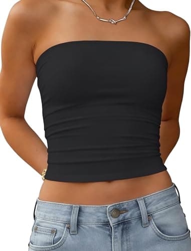 Matunana Women's Tube Top Strapless Crop Bandeau Tops Basic Y2K Summer Clothes 2026 Black S - Image 1