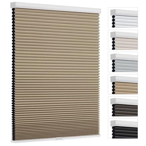 Changshade Cordless Blackout Cellular Shades for Indoor Windows Doors, Black Out Room Darkening HoneyComb Blinds Thermal Insulated 1.5 Inch Cell for Home, Bedroom, Bathroom, Nursey, 23"W×64"H, Brown - Image 1